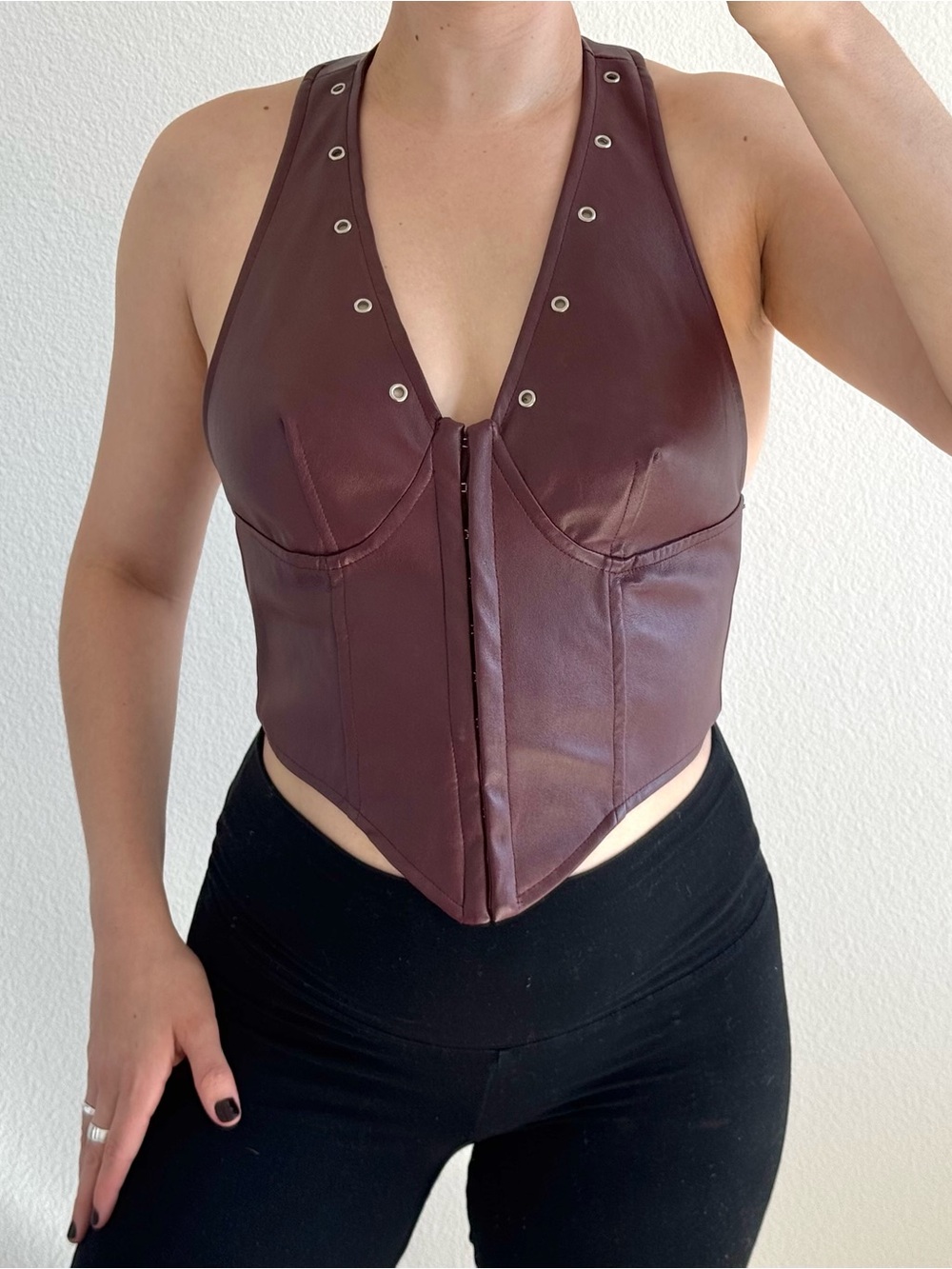 Japna Faux Leather Halter Corset Top